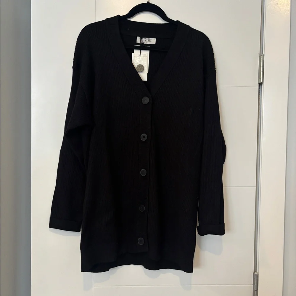 Brunette The Label Ottoman Ribbed Oversized Button-Front Cardigan Black - Picture 2 of 10